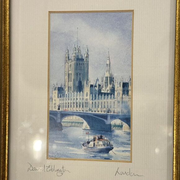 2 DAVID EDDINGTON vintage watercolour/lithograph of London Skyline Signed - Picture 3 of 13